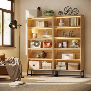 LITTLE TREE Tall Bookcase and Bookshelf, 70.8" Large Bookcases Organizer with LED Lights, Heavy Duty Free-Standing Library Bookshelf with 5-Tier Storage Shelves for Living Room, Bedroom Bookcase