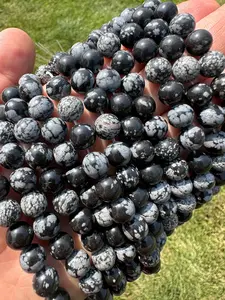 New Moon Beginnings Snowflake Obsidian Bead Strand - Black Beads with Unique Patterns