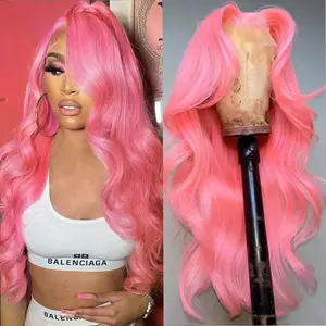 Gk Pink Lace Front Wig Human Hair 13x6 HD Lace Pink Body Wave Wig Human Hair Pre Plucked Colored Body Wave Wig Human Hair For Women 200% Density Strawberry Body Wave Lace Front Wig