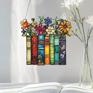 Personalized Book And Flower Suncatcher, Custom Acrylic Window Hanging Decor, Literary Floral Gift Idea, Rainbow Sun Catcher Design, Book Lover Gift For Readers, Teacher Or Graduation Gift