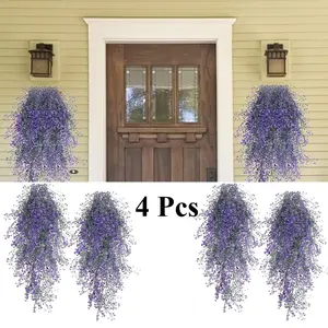 4 Pcs Purple Artificial Hanging Plants, Large Fern & Ivy Vine Set for Indoor/Outdoor Wall Decor - UV Resistant Faux Plants for Wedding & Home Decoration