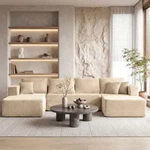 U-Shaped Modular Sectional Sofa with Ottoman, 133x70" Corduroy Convertible Sleeper Couch, Space-Saving Compressed Sofa, 7 Free Pillows, 2–3 Box Delivery for Living Room, Cozy Cloud Couch for Family & Gaming Boneless Modern Sofa