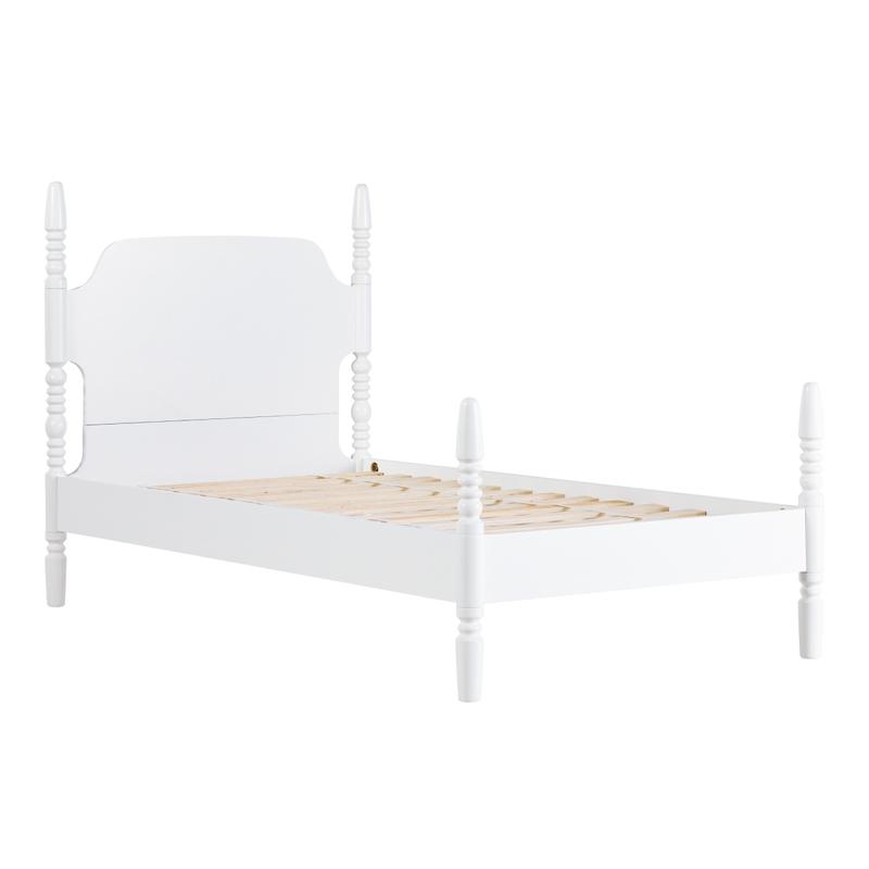 Walker Edison Modern Farmhouse Standard Twin Rubberwood Platform Bed Frame - 47" H X 42.38" W X 79.25" L, 75.8lbs, 2-person DIY assembly, quick setup, solid wood ornate posts, wood veneer, durable traditional white indoor furniture for early teen’s space