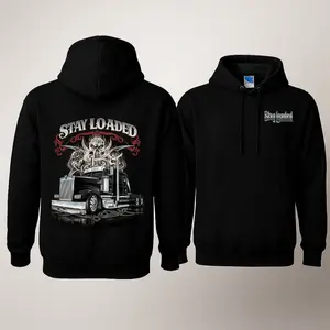 Stay Loaded Gothic Skull Semi Truck Hoodie for Truck Drivers, Heavyweight Black Workwear Pullover for Long Haul Trucker Lifestyle