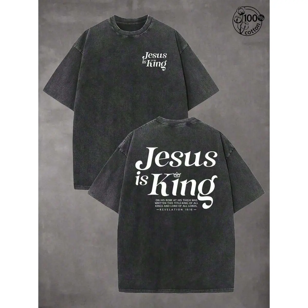 Summer Tops "JESUS" ​ ​ IS KING" Pattern, Jesus T-Shirts, Men And Women T-Shirts, 230G Wash Cotton High Quality Cotton Double-Sided Printed T-Shirts, Men Clothes, Suitable For Street Retro And Door Sports And Leisure, Christian, Funny, Streetwear, Gift