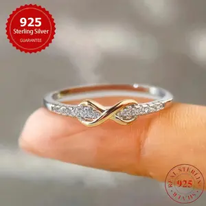 S925 Sterling Silver Wedding Ring - Small Fresh Lucky 8 Ring, Color Separation, Exquisite Women'S Jewelry Gift, 1pc