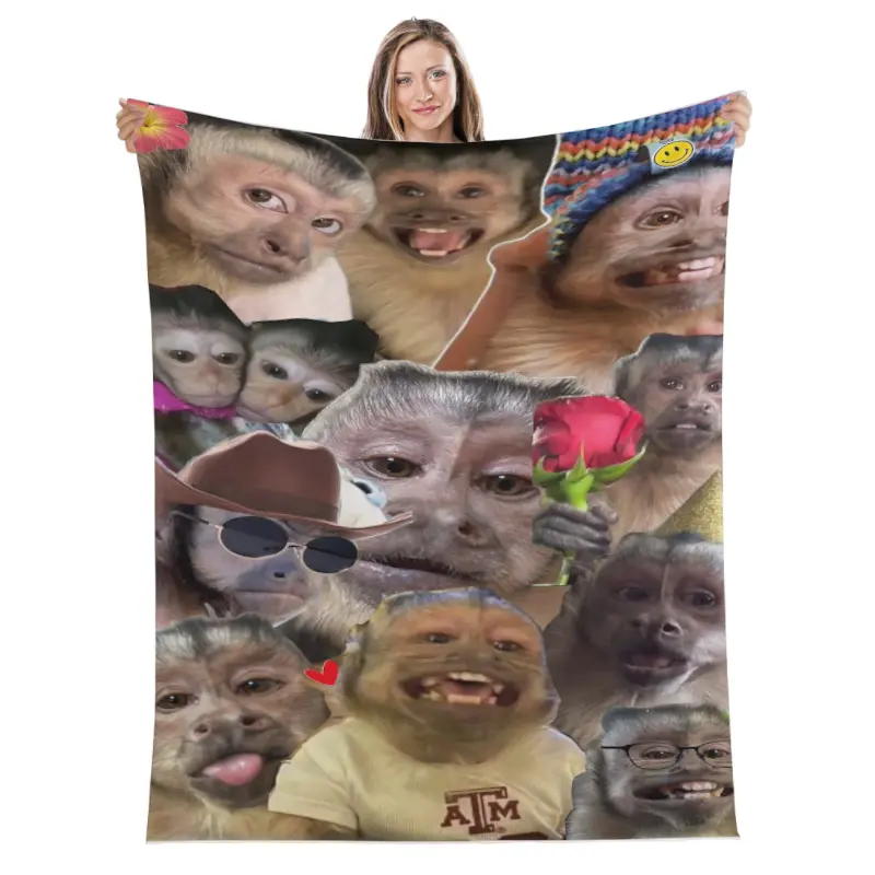 The lively monkey-faced plush blanket - a soft, comfortable home travel sofa and bed for all seasons - a vibrant, mixed-color contemporary design - the perfect gift for Christmas or birthday