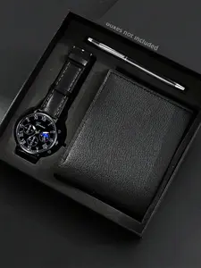 Men's Business Round Dial Analog Watch & Wallet & Pen Set, Fashion Watch Set for Party, Daily Clothing Decor, Trendy All-match & Exquisite Watch Set for Birthday Gift, without Box