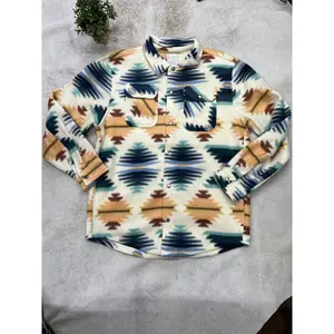 Women's Polar Fleece Shacket Beige Aztec