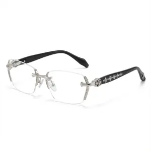 ZENOTTIC Rimless HD Blue Light Blocking Glasses - Diamond-Cut Edge Detail, Lightweight Metal Frame, Modern Rectangular Clear Lenses for Computer & Daily Wear - Unisex