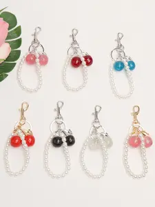 Small Cherry Faux Pearl Keychain Bag Charm Pendant Car Key Ring, Elegant Ditsy Floral Design, All Seasons Accessory, Faux Pearl Accent