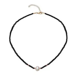 Stately Steel Cultured Pearl and Crystal Beaded Necklace