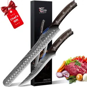 【TikTokShopSpringGlowUp】SYOKAMI BBQ Carving Knives 2 Pack Set, Brisket Slicing Knife and Boning Knife for Meat Cutting, Razor Sharp Carving Tool Japanese Style High Carbon Steel Kitchen Knives, Wood Ergonomic Full Tang Handle, Mother's Day Gift