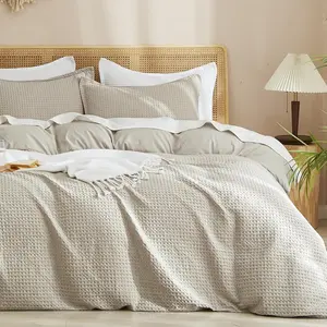 Waffle Weave Duvet Cover Set King Size, No Snagging Ultra Soft Luxury Textured Breathable Comforter Cover for All Season 3pcs, Durable Bedding Duvet Set with 2 Pillow Shams, 104"x90", Linen