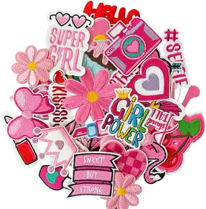 patches - Pink Style Iron on Patches, Embroidered Vintage Girl Patches, Cute Applique Patches for Clothing, Jackets, Hats, Backpacks, Jeans (Pack of 32)