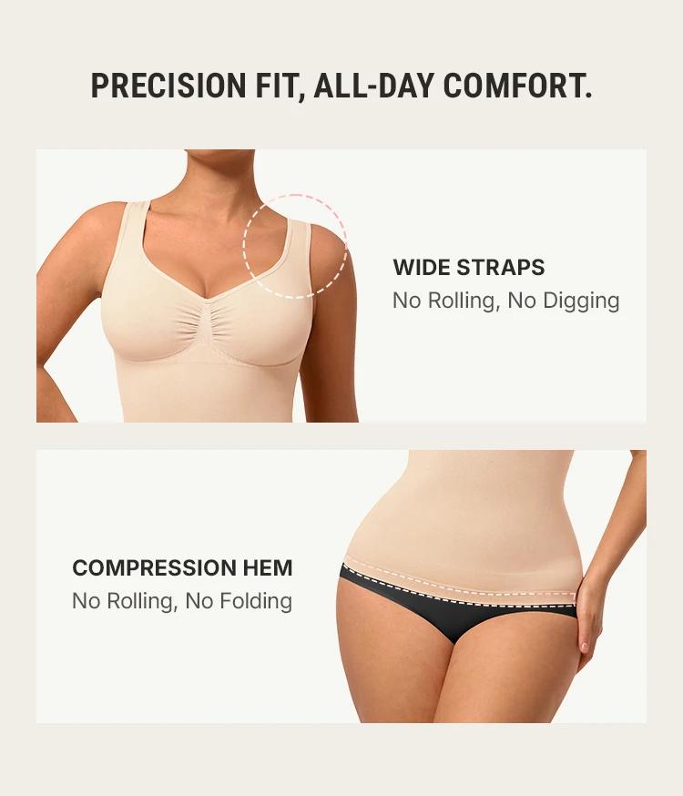 FeelinGirl Women Tank Tops Shapewear Tummy Control Compression Tank Diamond Collar Seamless Wide Shoulder Strap Body Shaper Camisole Tops for Women SpringStatements