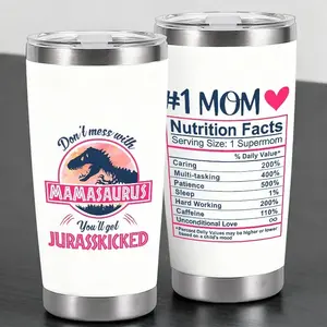 "Mamasaurus and no.1 Mom Humor" Themed Design 20oz Wine Tumbler with Lid, Stainless Steel Travel Mug, Double Wall Insulated Coffee Cup, Drinkware, for Cold&Hot Drinks, Reusable Spill-Proof Design, Perfect Gift for Family