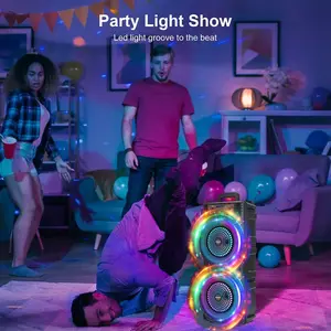 Wireless PA Speaker System With Dual 6.5" Subwoofer - Powerful Bass Sound With TWS Function AUX, USB, FM, Wired Microphone Inputs, LED Light, For Outdoor Party, Karaoke, And Other Outdoor Acticities