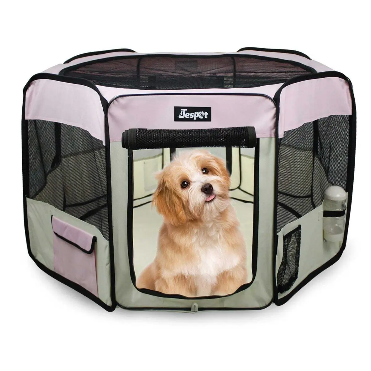 212 Main PPP-36PK Soft Pet Playpen Gate, 36 in., Pink & Creamy White - Small Pet Playpens, Playpen Gate Playpens