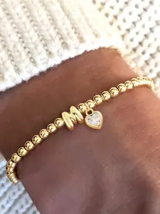 1Pcs Bubble Initial Heart Bracelet Women Classic Golden Beaded Bracelets For Women Personalized Jewelry Heart Shaped Bracelet, Letter Link Bracelet