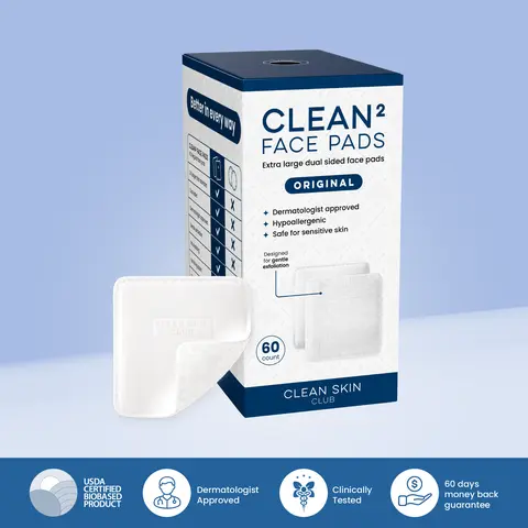 Clean Skin Club Clean² Pads 2.0 Extra Large Face Pads - Triple Layer, Textured & Ultra Soft, Organic Cotton, No Shedding, Reusable, Perfect for Makeup Remover & Skincare