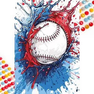 5D DIY Full Drill Round Diamond Painting - Diamond Art Painting Kit, Diamond Painting Kits, Baseball Splash Mosaic, Canvas - DIY Decorative Art, Home Wall Decor, Suitable for Halloween and Christmas, Birthdays, and Anniversary Gifts.