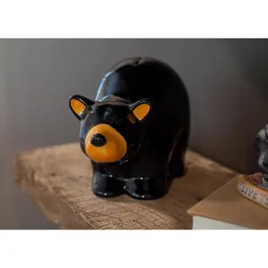 Bearfoots by Jeff Fleming Playful Bear Midnight Black 10 x 6 Glossy Ceramic Bearfoots Money Bank Decor Piggy Ornaments