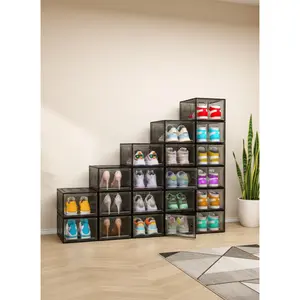 Clear Stackable Shoe Storage Boxes – Transparent Drop Front Organizer Bins