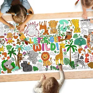 Safari Jungle Party Coloring Poster 31.5x72 - Ideal for Safari Birthday Decorations Kids' Coloring Table Cloth Jungle Tablecloth for School Party & Special Events
