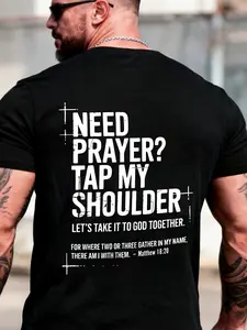 Need to Pray Pat Me on the Shoulder Graphic Printed Short Sleeve T Shirt Men's Loose Fitting Printed Top Inspirational Casual Street