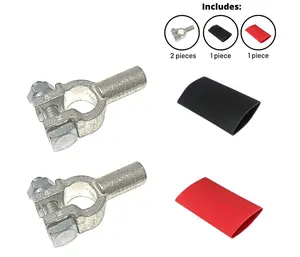 Positive and Negative Pure Copper Top Post Battery Cable Ends Terminal Connectors with Dual Wall Adhesive Heat Shrink Tubing