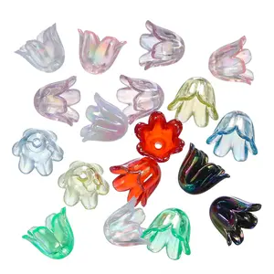 100pcs/lot AB Colorful Lily Flowers Acrylic Bead Caps Bellflower Spacer Beads For DIY Bracelet Necklace Jewelry Making