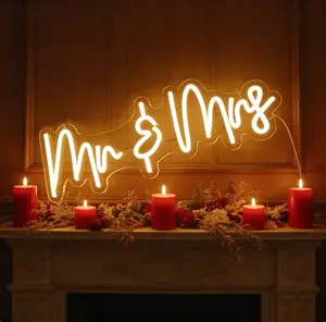 Mr and Mrs Neon Sign for Wedding Dimmable Mr Mrs Neon Signs LED Neon Sign for Party 16.2'‘x6.3’' Neon Light Sign Mr & Mrs Sign for Anniversary Valentine's Day Wall Decor Gift Warm White