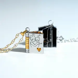 AS297 Mother Daughter Book Necklace Engraving Book Content Turnable Necklace Birthday Gift for Daughter
