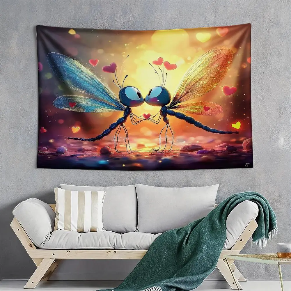 1pc Elegant Watercolor Dragonfly Wall Cover Compatible for Valentine's Day - Premium Background Decor,  Polyester Fabric Suitable for Photography, Office, Classroom & Cultural Events - Installation, No Electricity Required