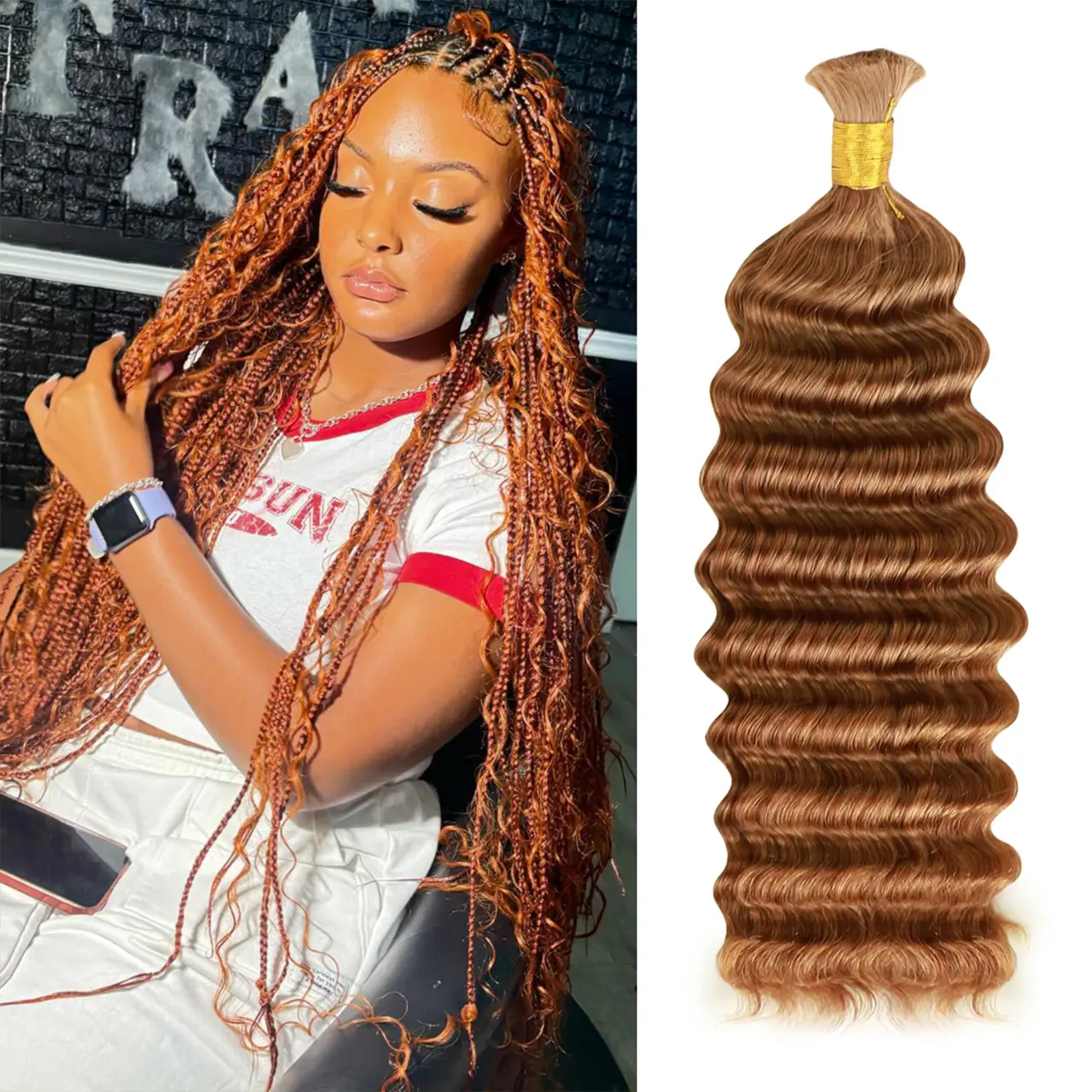 YGwigs Double Drawn Colored Bulk Hair Human Hair Deep Wave Body Wave YGwigs Double Drawn Colored Bulk Hair Human Hair Deep Wave Body Wave