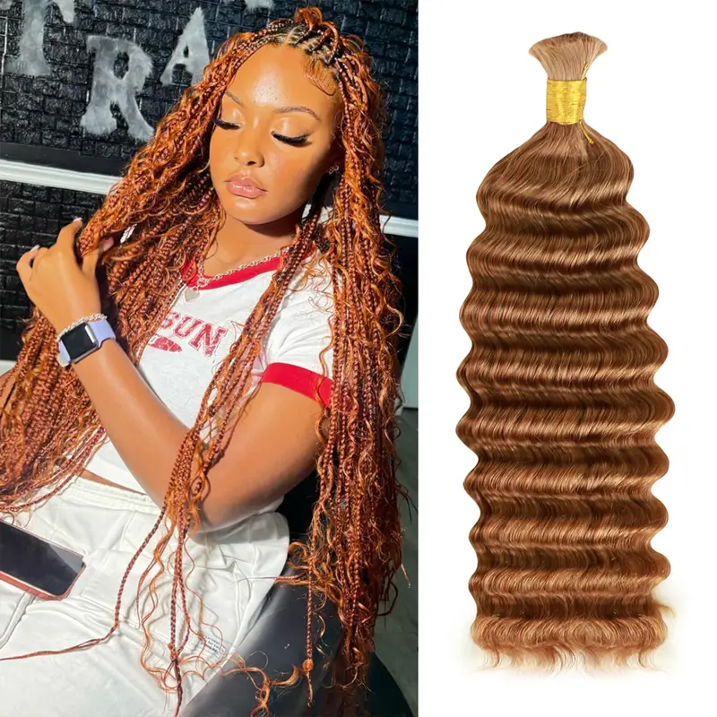 YGwigs Double Drawn Colored Bulk Hair Human Hair Deep Wave Body Wave