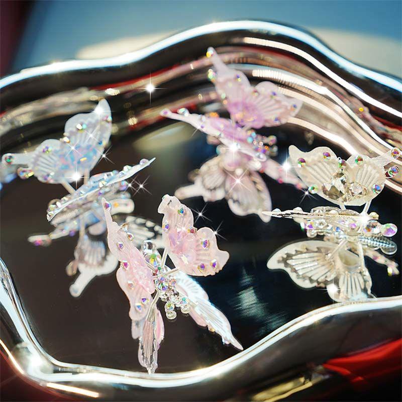 Girly Glam Butterfly Stickers for Car Interior Rhinestone Appliqués with Movable Wings