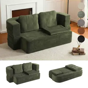 QAK 78.7" Flip-Flop Sofa Bed Converts Between Sofa and Bed Includes Plush Underblanket and Two Soft Large Pillows Ideal for Compact Living Spaces