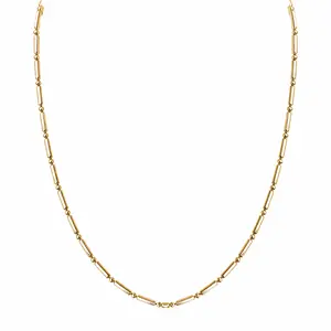 Women's Gold Plated Minimalist Bar Bead Chain Necklace - Dainty Everyday Layering Jewelry, Old Money Aesthetic Viral Accessory