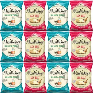 Miss Vickie's Sea Salt and Sea Salt & Vinegar Potato Chips, 1.375 oz Bags, Pack of 12, Bundled by Shoppyway Snack Natural Savory Crunchy Crispy