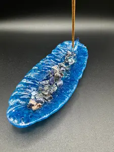 Waves Incense Holder - Blue Waves Design with Amber Accents, Ideal for Scented Fragrance and Aroma Freshener