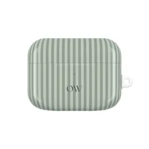 Personalized Sage Green Phone Case Custom Monogram AIrpods Case, Aesthetic Striped Airpods Case, Summer Coastal AirPods Case, Preppy Air Pods Case Beachy