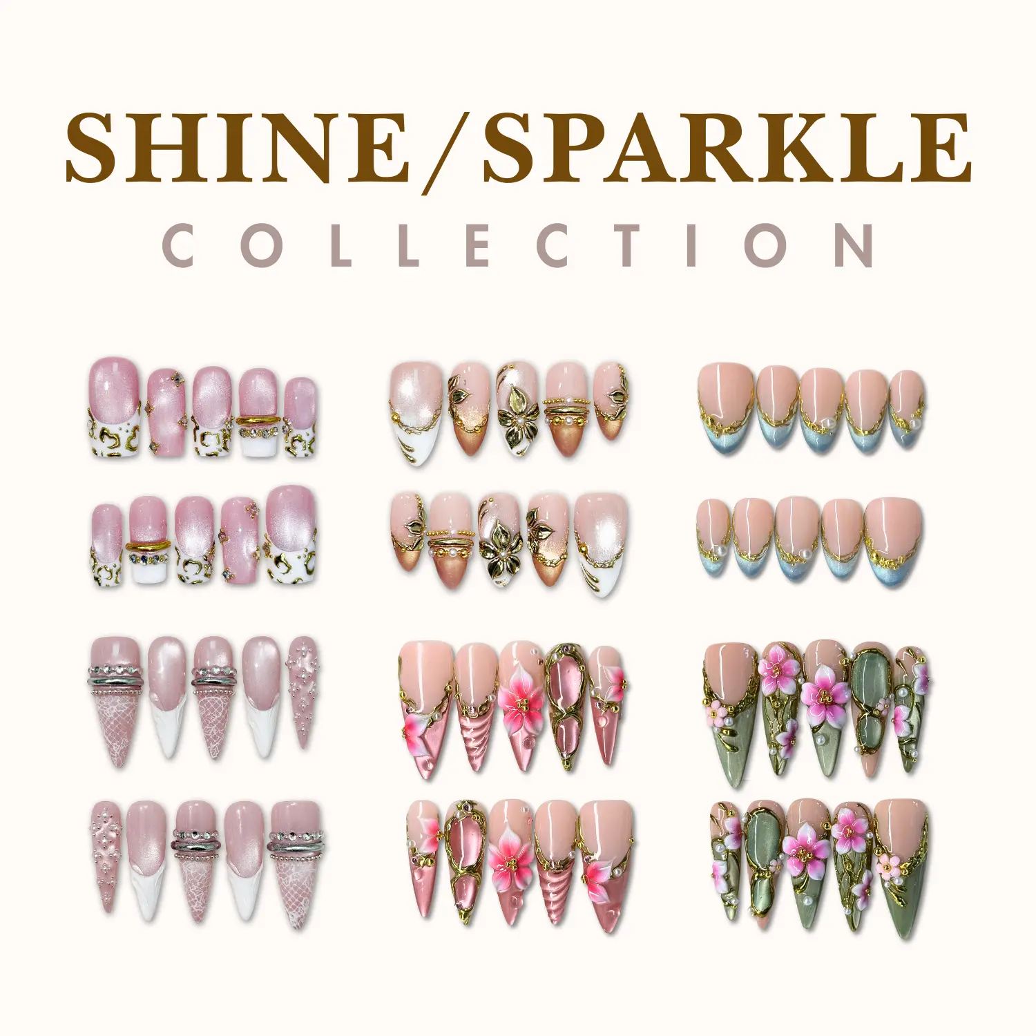 NailPhoria SHINE/SPARKLE Collection - Handmade Press-On Nails | Reusable, Salon-Quality, Long-Lasting, Glossy Design
