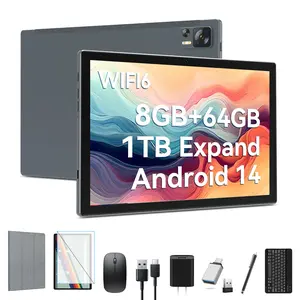 2025 Newest Android 14 Tablet WIFI6 Large Storage 8GB RAM (4+4 Virtual) + 64GB ROM+512GB Expandable, Octa-Core 2 in 1 Tablet with Keyboard, 7000 mAh Battery Tablet 10.1 Inch Screen, Bluetooth/Case/Mouse Android 2-in-1