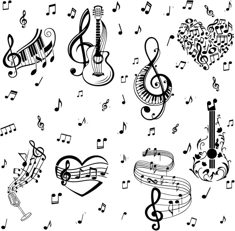 8 Sheets Musical Note Wall Stickers PVC Self-Adhesive Window Piano ...
