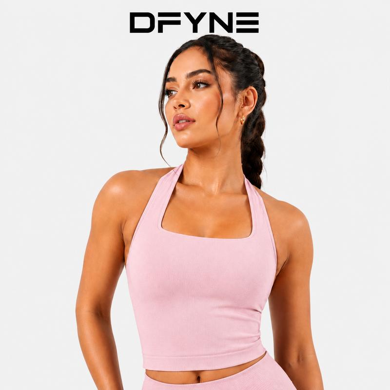 Dfyne Women's Plus Size Basic Female Fitted Square Neck Halter Strap Sports Bra - Stretchy Seamless Longline Padded Unisex Yoga Crop Top, Breathable Sculpting Gym Gear, Easy-to-Pair Multi-Size Athleisure Wear