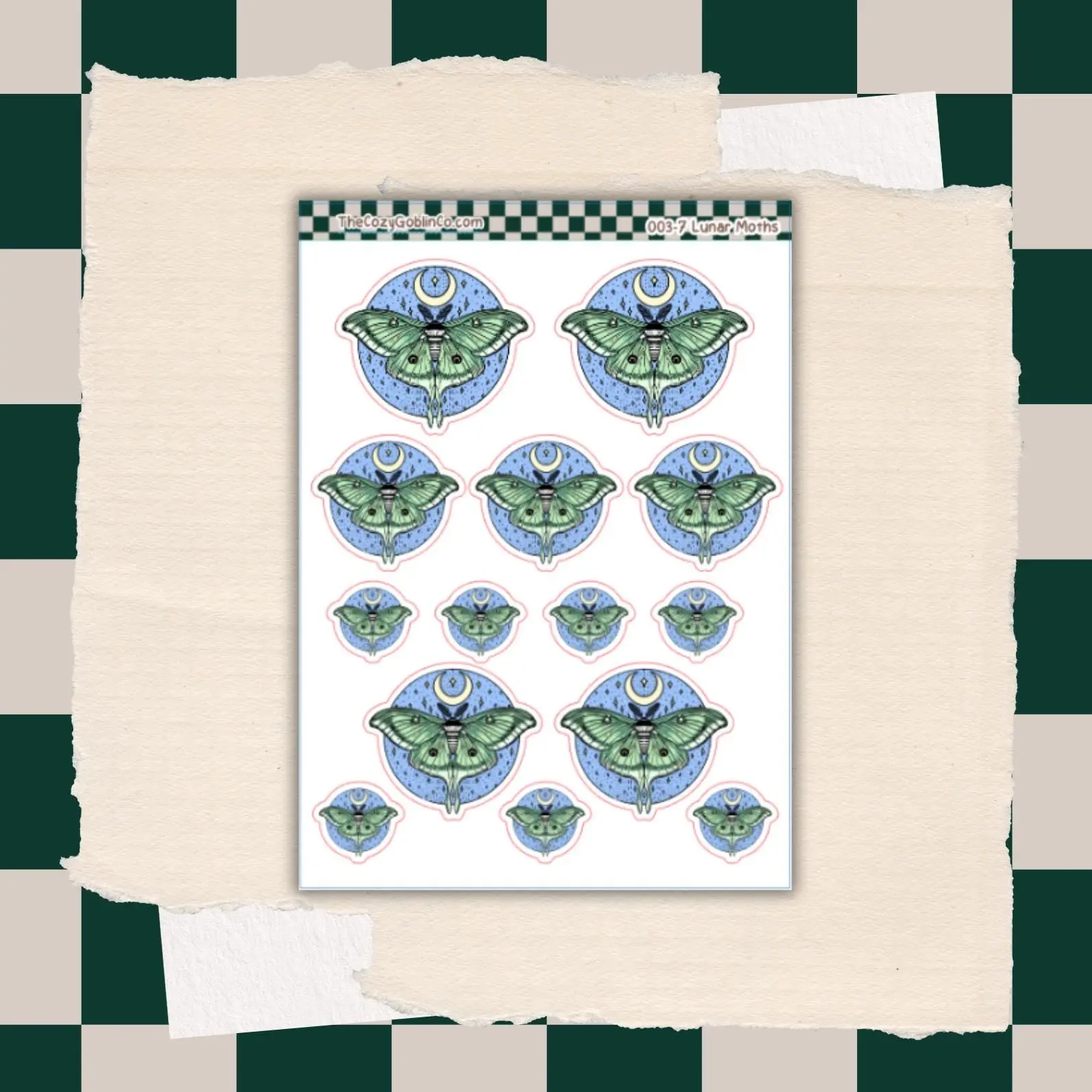Luna Moth Sticker Sheet | Celestial Cottagecore Journal Planner Stickers