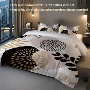 3-Piece Abstract Geometric Pattern Bedding Set, Includes One Fitted Sheet and Two Pillowcases, Soft Breathable Fabric, All-Season Use