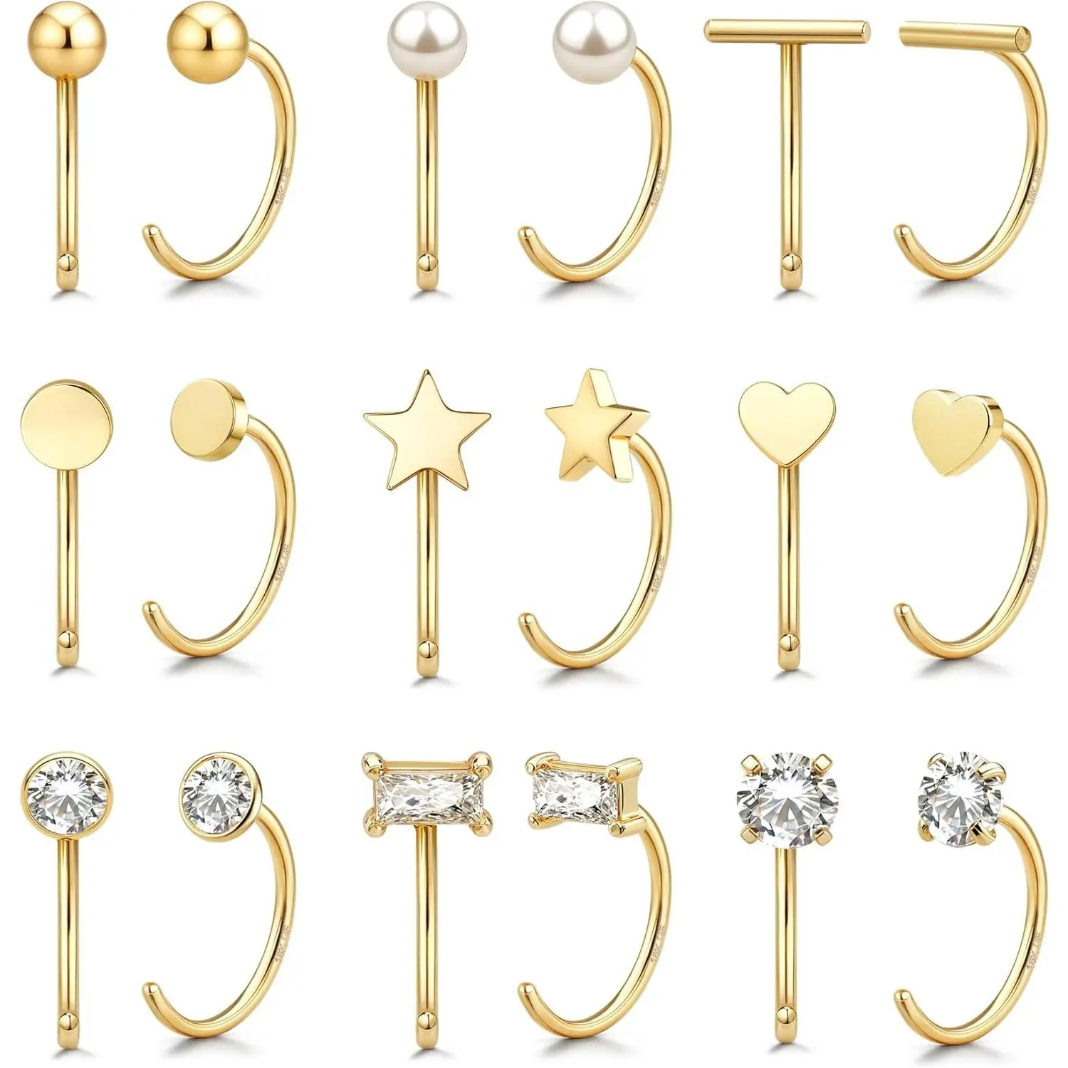 Fansilver 9-Pair Huggie Half Hoop Earrings Set for Women 316L Stainless Steel 14K Gold-Plated IHuggie Half Hoop Earrings Cartilage Helix Open Hugging for Women | Hypoallergenic 316L Stainless Steel Jewelry Set Trending Summervibes